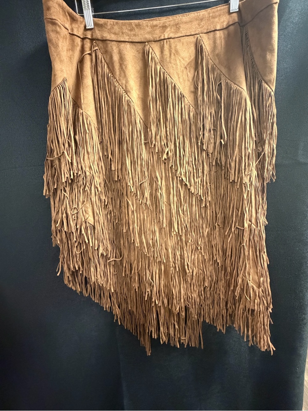 Boston Proper Tan Faux-Suede Asymmetrical Fringe Skirt